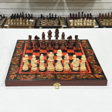 Шахматы деревянные фотопечать Хохлома — hichess.ru - шахматы, нарды, настольные игры