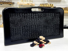 Нарды кожаные Презент с ручкой черные Люкс 55 см — hichess.ru - шахматы, нарды, настольные игры