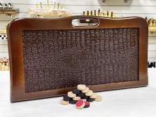 Нарды кожаные Презент с ручкой коричневые Люкс 55 см — hichess.ru - шахматы, нарды, настольные игры