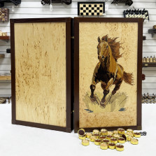 Нарды эксклюзивные из карельской березы Мустанг с инкрустацией 50 см &mdash; hichess.ru - шахматы, нарды, настольные игры