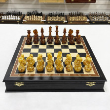 Шахматы янтарные в ларце из дерева мореного дуба &mdash; hichess.ru - шахматы, нарды, настольные игры