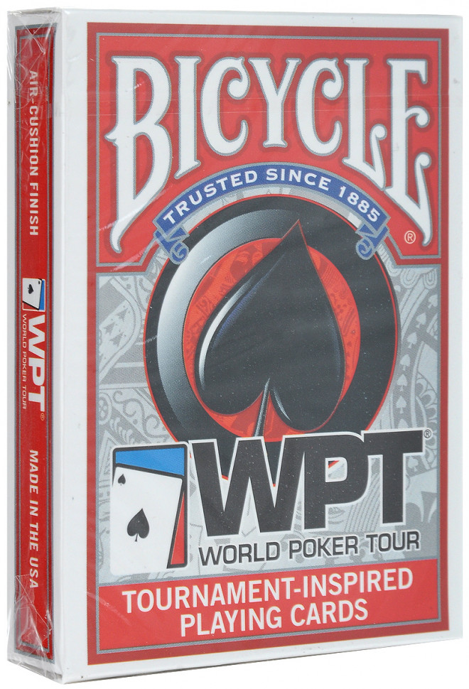 Игральные карты Bicycle "WPT" (красная рубашка) 54 листа фото 1 — hichess.ru - шахматы, нарды, настольные игры